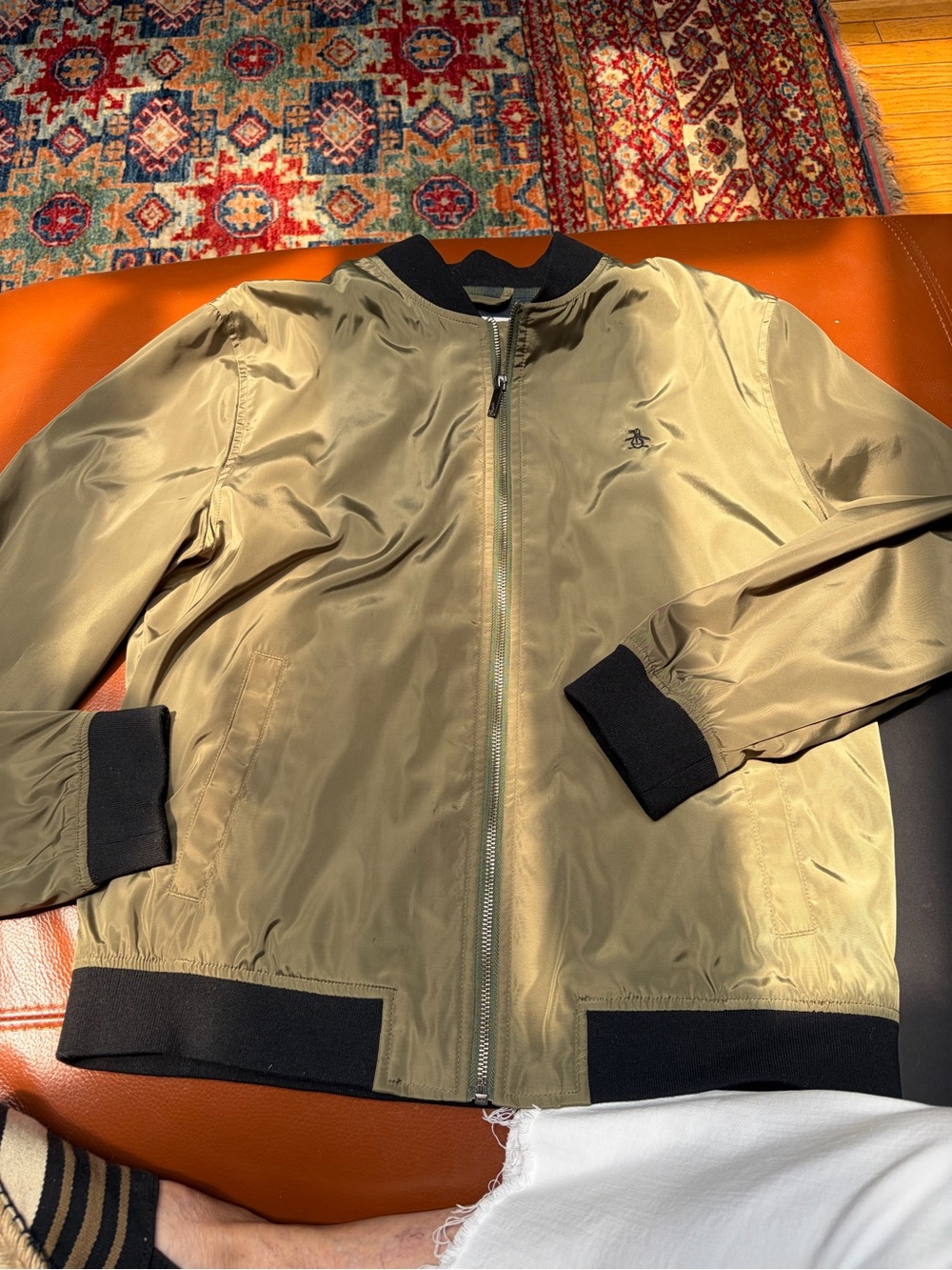 Original Penguin Olive Bomber Jacket with Black Trim